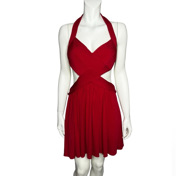 BCBGMaxAzria Red Pleated Cutout Mini Party Dress Size Medium - Picture 4 of 14